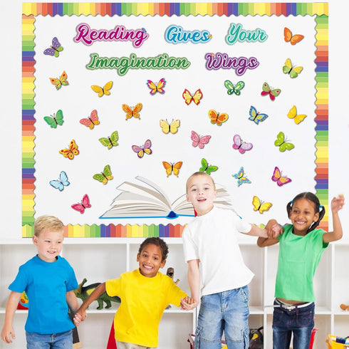 gisgfim Reading Bulletin Board Decorations Set Classroom Butterfly Bulletin Board Borders Cutouts Reading Gives Your Imagination Wings Back to Sch...