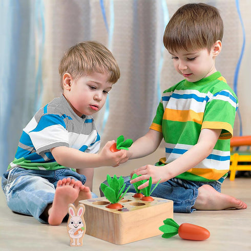SKYFIELD Carrot Harvest Game Wooden Toy for Baby Boys and Girls 1 2 3 Year Old, Educational Shape Sorting Matching Puzzle Gift Toy with 7 Sizes Ca...