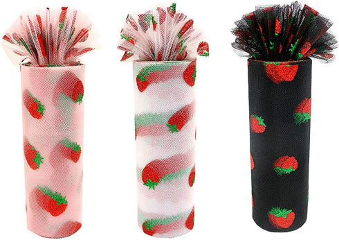 Shiny Strawberry Glitter Tulle Rolls 6 inch x 10 Yards (30 feet) Black Color for Table Runner Chair Sash Bow Pet Tutu Skirt Sewing Crafting Fabric...