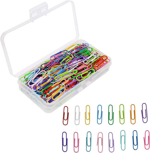 200pcs Coloured Paper Clips with Plastic Box Plastic Coated Metal Paper Clips for Office Stationery 33mm 20 Colors...