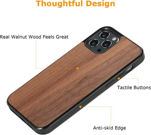 molzar Grip Series Magnetic Case for iPhone 12 and iPhone 12 Pro with Walnut Wood, Built-in Magnet Ring for Magnetic Mount, Compatible with MagSaf...