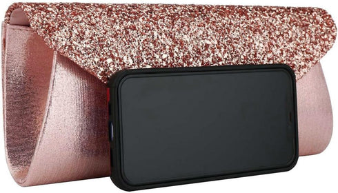 Women Glitter Sequins Envelope Evening Bag Handbag Party Bridal Clutch Purse...