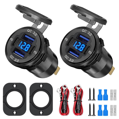 Linkstyle 12V USB Outlet, Dual 18W QC3.0 USB-A Port & Dual 30W PD USB-C Port Charger Socket Pannel, LED Voltmeter, for Car Marine...