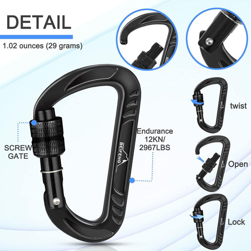 Heavy Duty Lightweight Locking Carabiner Clips D Ring for Camping Hiking Outdoor Gym etc, Carabiner with Lock Small Carabiners for Dog Leash & Har...