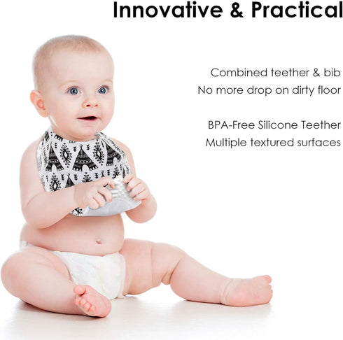 Giftty BabyBandana Bibs with Teething Corner, Teething Bib, BPA-Free Silicone Teether and Adjustable Snap for Baby Boys, (Black Forest, 5-Pack)...