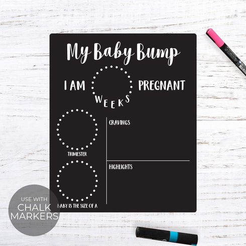 My Baby Bump Pregnancy Timeline Dry Erase Sign / 10" x 12" Black Dry Erase Style Mother Baby Size Tracking Sign/Monthly Milestone New Mom Photo Pr...