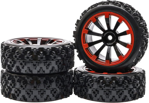JIUWU 4-Pack Off-Road Wheels 12mm Hex Rc Wheels and Tires - High-Performance Upgrade for 1/10 Rc Tires Cars - Durable Plastic and Rubber Construct...