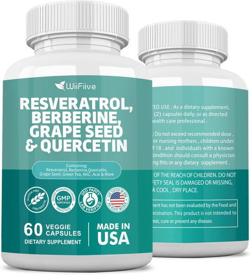 NEW Resveratrol 6000mg Berberine 3000mg Grape Seed 3000mg Quercetin 4000mg,Polyphenol Supplement for Women and Men with Red Wine Pomegranate Noni ...