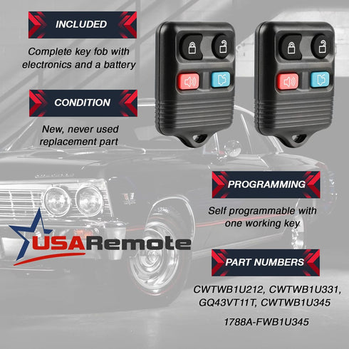 Car Key Fob Keyless Entry Remote fits Ford Expedition Explorer Mustang Fusion, Lincoln Town Car, Mercury Grand Marquis, Mazda (CWTWB1U345) Set of ...
