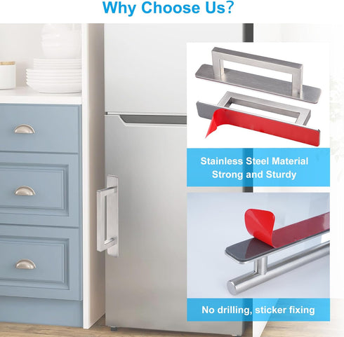 Self-Stick Adhesive Cabinet Handles - 6" Stainless Steel No-Drilling Easy Installation Handles for Cabinet Door Window Drawer & Refrigerator Micro...