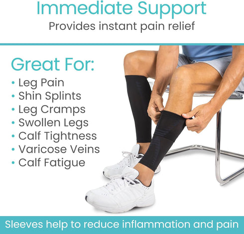 Vive Calf Compression Sleeve for Men & Women 20-30mmHg (1 Pair) - Footless Calf Support Leg Compression Socks for Shin Splint, Pain Relief, Diabet...