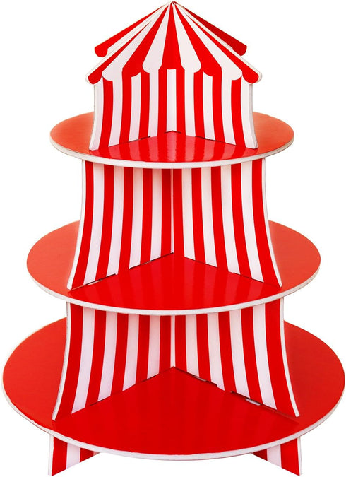 Super Z Outlet 3 Tier Cupcake Foam Stand with Circus Carnival Tent Design for Desserts, Birthdays, Decorations...