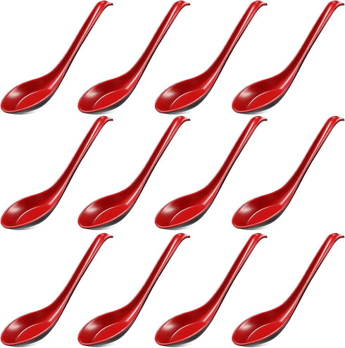 12 Pcs Asian Soup Spoons Hook Soba Noodle Ramen Spoon Chinese Won Ton Soup Asian tableware for Home Kitchen Restaurant...