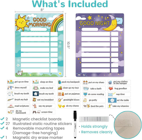 JJPRO Magnetic Kids Daily Schedule Whiteboard-Fridge Magnet to Log Bedtime Routine-Sun Morning Routine Activity Poster,Dry Erase Routine Chart Che...