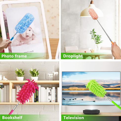 4 pcs Extendable and Washable Microfibre Feather Duster,13" to 30" Reachable, Microfibre Cleaning Tool, Small Dusters for Cleaning Office, Car, Co...