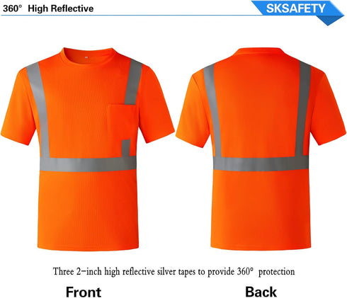 SKSAFETY High Visibility Classic T-Shirts Quick Dry Class 2 Safety Shirts for Men?Women, Quick Dry Reflective Short Sleeve Breathable Birdeyes T-S...