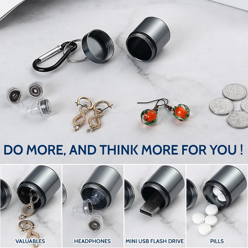 Earplugs Carrying Case, Metal Titanium Pill Holder Pocket Pill Box Keychain Waterproof Pill Bottle Medicine Organizer Case Container, Great for fo...