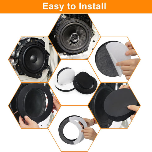 6.5" Foam Speaker Enhancer, AngleKai 4Pcs Self Adhesive Speaker Fast Rings, Universal High Rebound Sponge Bass Blocker Kit for Car Door Speaker Fo...