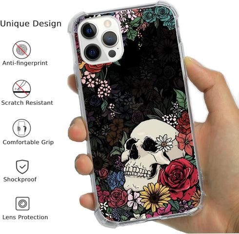 Floral Skull Case Compatible with iPhone 15 Pro Max, Sugar Skull and Flowers Case for iPhone 15 Pro Max, Unique Trendy TPU Bumper Cover Case...