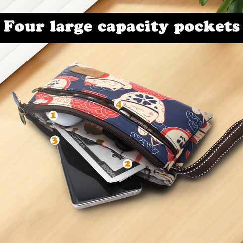 Coin Purse, Wristlet Clutch Purse with Compartments, Zipper Coin Pouch Wristlet Wallet Cartoon Animal Print Wristlet Casual Bag for Shopping, Dati...