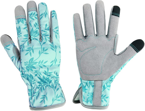 Leather Gardening Gloves for Women, Breathable Spandex & Thorn Proof Garden Gloves for Weeding Planting Digging, Flexible Touch Screen Grip - Medi...