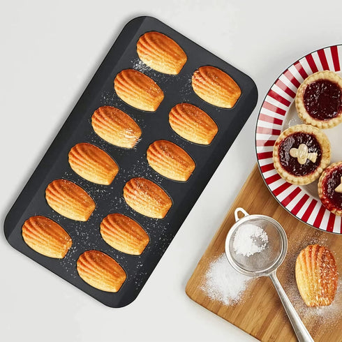 2 Pack Madeleine Pan, Spherical Scallop Madeline Bakeware 12-Cavity Heavy Duty Nonstick Madeleine Trays for Oven Baking...