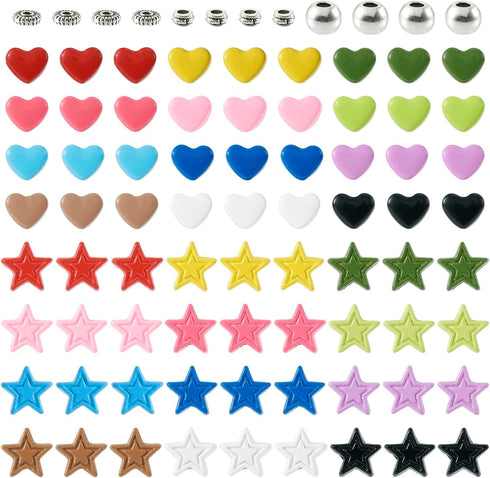 Craftdady 156Pcs Alloy Star Heart Beads 12 Colors Small Love Heart Star Pony Beads with Metal Spacer Beads for DIY Craft Friendship Bracelet Neckl...