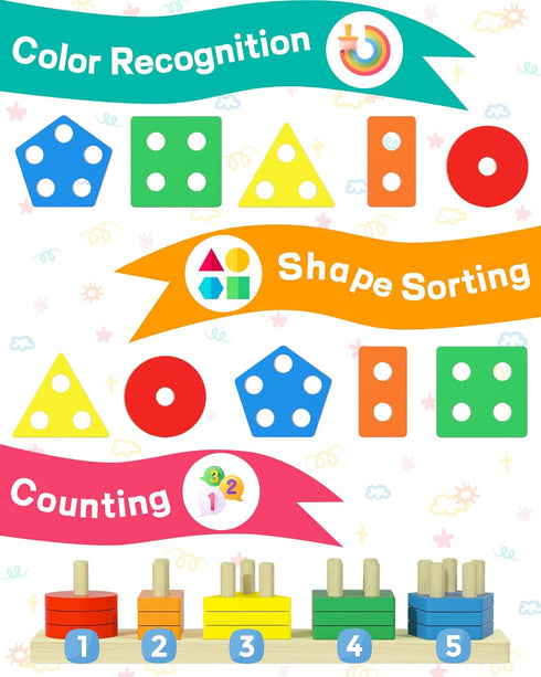 Montessori Toys for 1 2 3 Year Old Boys Girls Toddlers, Wooden Sensory Toys for Ages 2-4 0-2, 1 2 Year Old Boy Girl Birthday Gifts, Educational To...