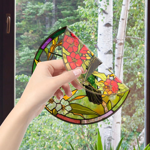 Stained Glass Hummingbird Window Clings Anti-Collision Window Decals Summer Window Stickers Static Clings Birds Strikes on Window Glass Non Adhesi...