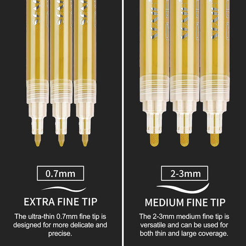 Acrylic Gold Paint Pens - 8 Pack 2-3MM Medium Tip & 0.7MM Extra Fine Gold Paint Marker for Rock Painting, Wood, Metal, Fabric, Plastic, Canvas, Gl...