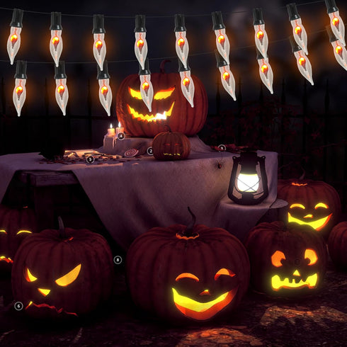 10Ft Halloween Flicker Flame String Lights, C18 Outdoor Halloween Decorations String Lights with 10 Flickering Flame Bulbs for Indoor Outdoor Gard...