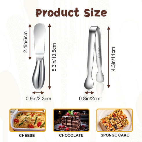 Spreader Knife Set,8-Piece Cheese and Butter Spreader Knives,Mini Serving Tongs,Stainless Steel Multipurpose Butter Knives Used for Cheese, Cold B...