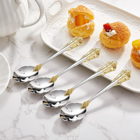 KEAWELL 6" Tea Spoons Set of 4, Coffee Espresso Demitasse Vintage Tea Spoon, 18/10 Stainless Steel, Gold Accent...