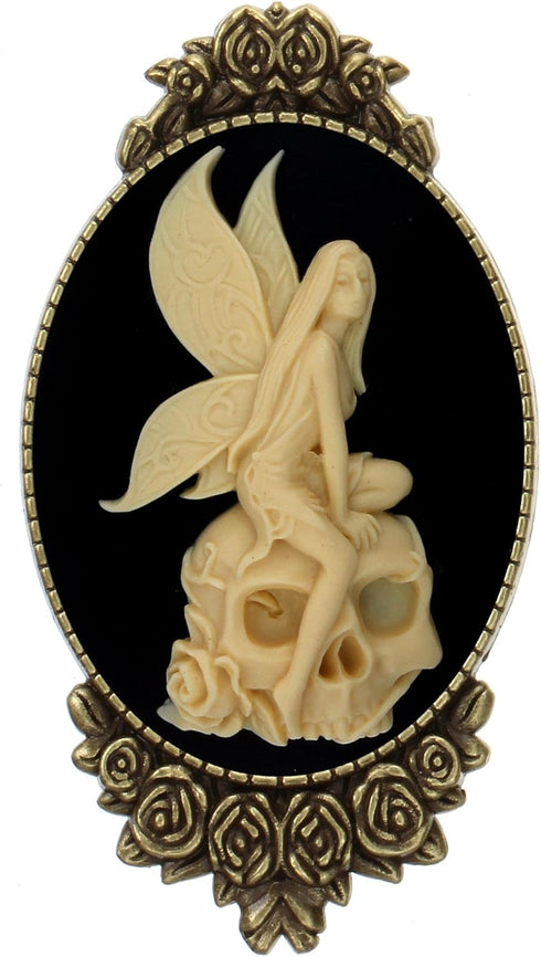 Cameo Style Brooch Pin Rose Decor Antique Brass Fashion Jewelry Pouch for Gift...