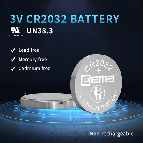 EEMB 10PACK CR2032 Battery 3V Lithium Button Coin Cell Batteries 2032 Battery DL2032, ECR2032, LM2032 for Remotes Watches Calculators Door Chimes ...