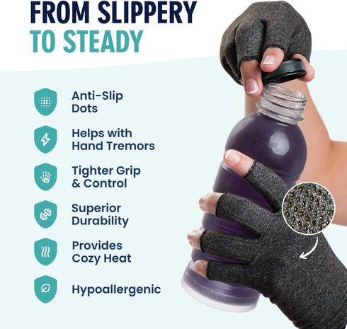 Dr. Frederick's Original Grippy Arthritis Gloves for Women & Men - Anti-Slip Compression Gloves for Arthritis Pain Relief - Large...