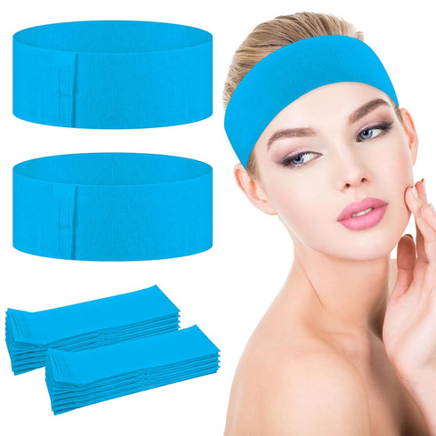 30 Pieces Disposable Spa Facial Headbands, Stretch Non-Woven Skincare Headband, Soft Skincare Hair Band with Adjustable Magic Tape for Women Girls...