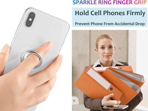 Glitter Bling Bling Phone Ring Holder,Sparkle Phone Ring Kickstand, Cell Phone Finger Ring Grip for Almost All Phones/Pad(Silver)...