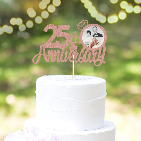 Sumerk 25th Anniversary Cake Topper,13PCS Rose Gold Glitter Cake Toppers Cake Decorations Set for 25th Wedding Anniversary Celebration Party...