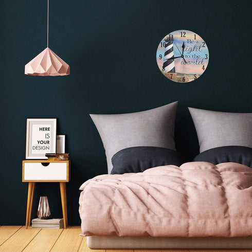 KiuLoam Coastal Lighthouse Summer Round Wall Clock Silent Non Ticking Battery Operated Easy to Read for Student Office School Home Decorative Cloc...
