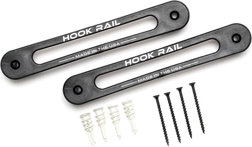 Hook Rail - 2/pk - Organize Your Tie-Down Straps (Ratchet, Cam buckle, Bungee Cords, and more) A low-profile wall-mounted cargo strap management s...