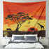 Animal Tapestry Small, Handpainted Safari African Graffe Elephant Tree Silhouette Tapestries Fabric Wall Hanging Decor for Bedroom Living Room Wal...