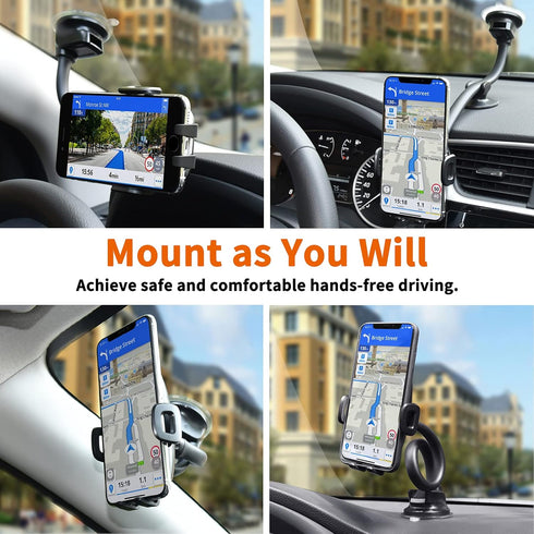 1Zero Solid Car Truck Phone Mount Holder with 14-Inch Gooseneck Long Arm, Windshield Window Mobile Holders w/Industrial-Strength Suction Cup, Anti...