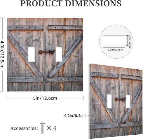 Wood Door 2 Gang Double Toggle Light Switch Cover Decorative Wall Plate Electrical Faceplate for Country Farm Bathroom Home Living Room Decor 5" x...