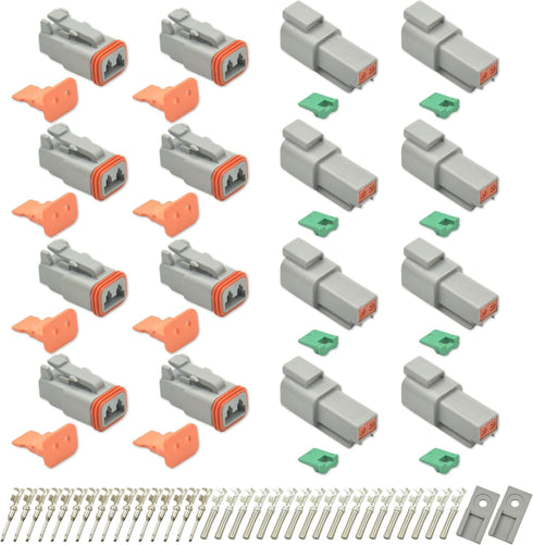 8 Set 2 Pin Waterproof Connector Automotive Electrical Butt, Deutsch DT Connector Kit with 18 Pairs 16# Stamped Contacts, 4 Pcs Sealing Plugs and ...