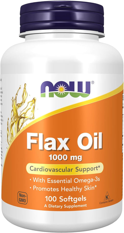 NOW Supplements, Flax Oil 1,000 mg made with Organic Flax Oil, Cardiovascular Support*, 100 Softgels...