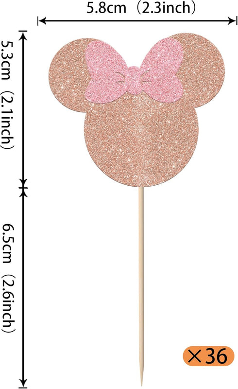 36 Pack Mouse Inspired Cupcake Toppers with Bow Mouse Birthday Cake Decorations Mini Cupcake Picks for Mouse Themed Baby Shower Kids Birthday Part...