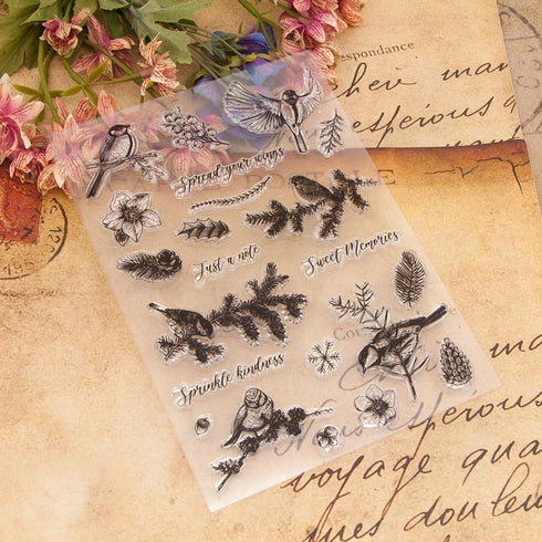 Winter Birds Clear Stamps for Card Making Tree Words Transparent Silicone Stamp DIY Scrapbooking Supplies Embossing Paper Card Album...
