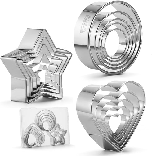 15 PCS Cookie Cutters Set, Biscuit Cutter, Cookie Cutter for Baking, Dough Cutter, Stainless Steel Stamps of Round, Heart, Star for Out Pastry Dou...