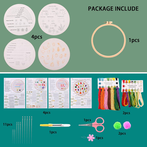 MAMUNU Embroidery Stitches Practice Kit, 4 Set Floral Hand Embroidery Kit for Beginners, Starter Kit for Adults Kids Easy, Includes Embroidery Hoo...